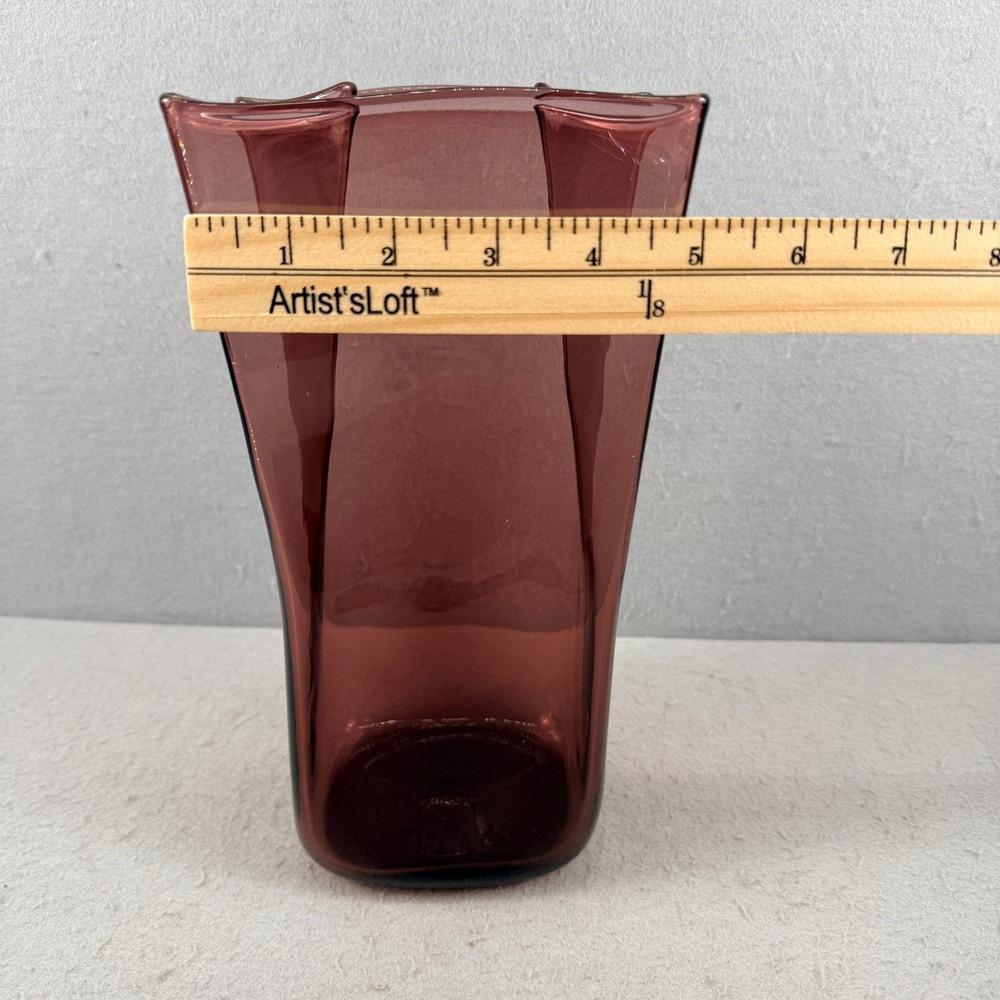 Blenko 8813M Art Glass Paper Bag Vase Amethyst Purple Signed 2018 10" MCM - Picture 11 of 13